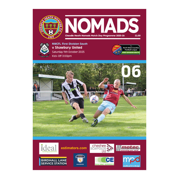 2025/26 #06 Cheadle Heath Nomads v Shawbury United NWCFL 11.10.25 Printed Programme