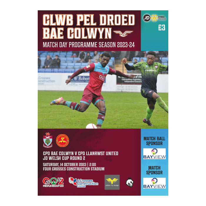 2023/24 #08 Colwyn Bay v Llanrwst United JD Welsh Cup 14.10.23 Programme