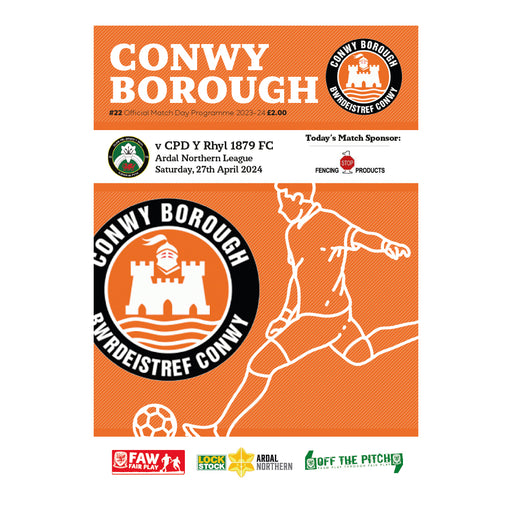 2023/24 #22 Conwy Borough v CPD Y Rhyl 1879 FC 27.04.24 Ardal Northern League Printed Programme