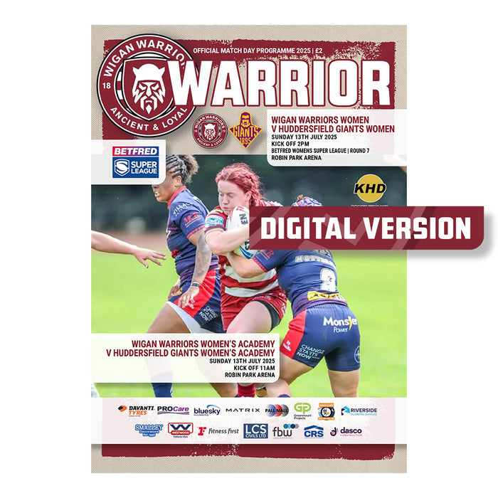 2025 #W03 Wigan Warriors Women v Huddersfield Giants Betfred Super League 13.07.25 Digital PDF Programme