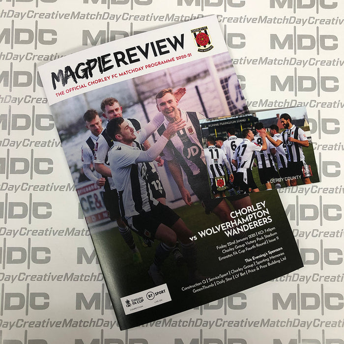 2020/21 #11 Chorley v Wolverhampton Wanderers (Wolves) FA Cup 22.01.21 Printed Programme with free card