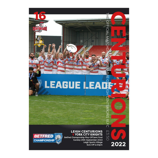2022 #16 Leigh Centurions v York City Knights 25.09.22 Betfred Championship Play-Off Semi Final Rugby League Printed Programme