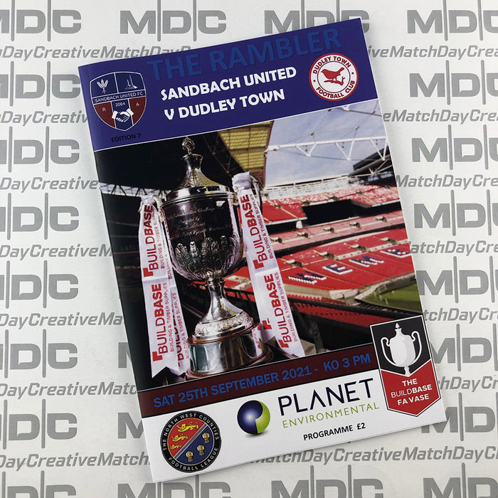 2021/22 #07 Sandbach United v Dudley Town FA Vase 25.09.21 Programme