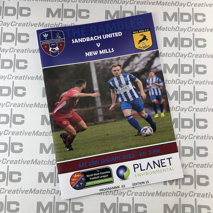 2021/22 #15 Sandbach United v New Mills NWCFL 15.01.22 Programme