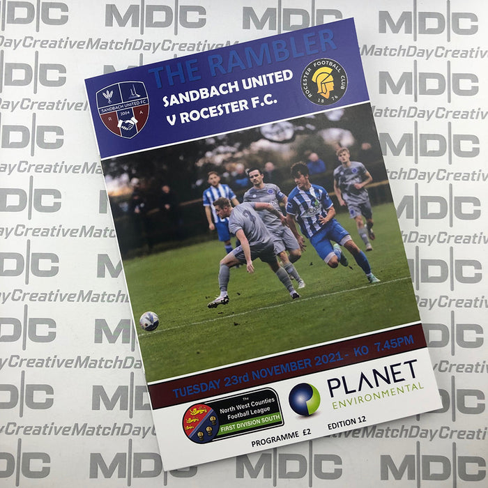 2021/22 #12 Sandbach United v Rocester NWCFL 23.11.21 Programme
