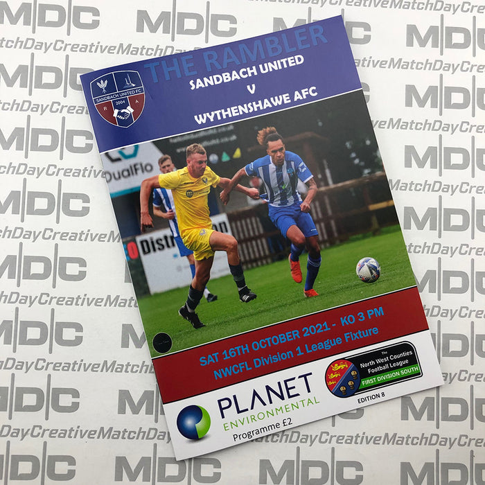 2021/22 #08 Sandbach United v Wythenshawe Amateurs NWCFL 16.10.21 Programme