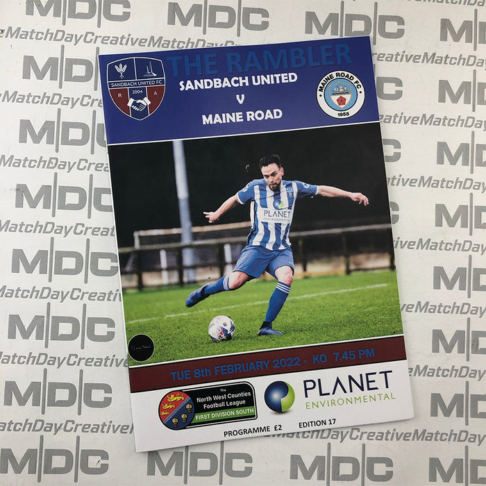 2021/22 #17 Sandbach United v Maine Road NWCFL 08.02.22 Programme