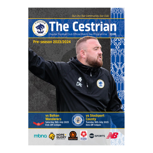 2023/24 #01 Digital Chester v Bolton Wanderers 15.07.23, v Stockport County 18.07.23 Pre-season Printed Programme