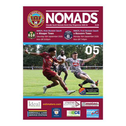 2025/26 #05 Cheadle Heath Nomads v Alsager Town NWCFL 13.09.25 and v Runcon Town 15.09.25 Printed Programme