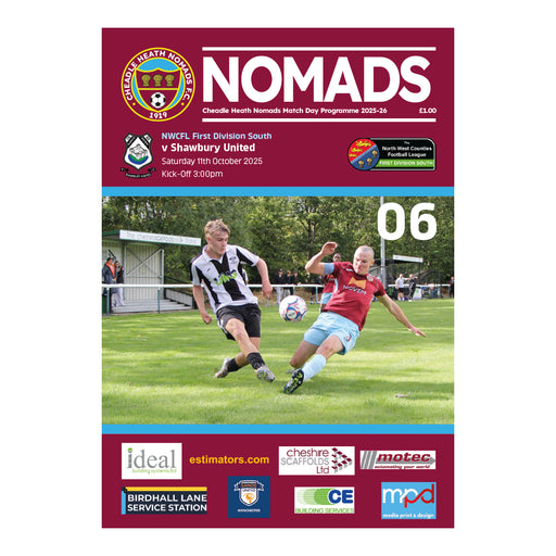 2025/26 #06 Cheadle Heath Nomads v Shawbury United NWCFL 11.10.25 Printed Programme
