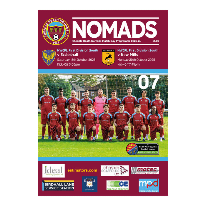 2025/26 #07 Cheadle Heath Nomads v Eccleshall NWCFL 18.10.25 and v New Mills 20.10.25 NWCFL Printed Programme