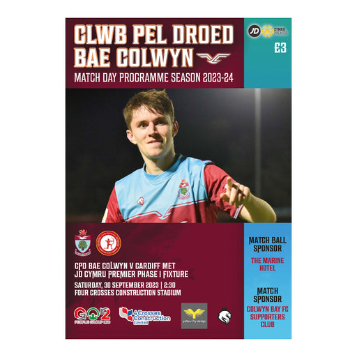 2023/24 #07 Colwyn Bay v Cardiff Met JD Cymru Premier 30.09.23 Programme