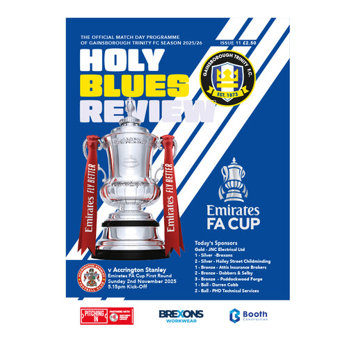 2025/26 #11 Gainsborough Trinity v Accrington Stanley FA Cup 02.11.25 Printed Programme