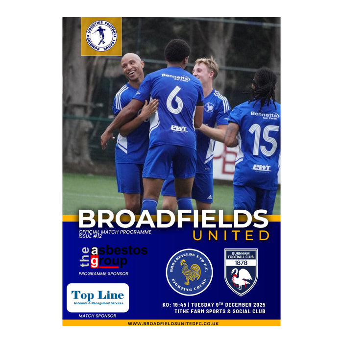 2025/26 12 Broadfield United v Burnham Combined Counties League Premier Division North 09.12.25 Printed Programme