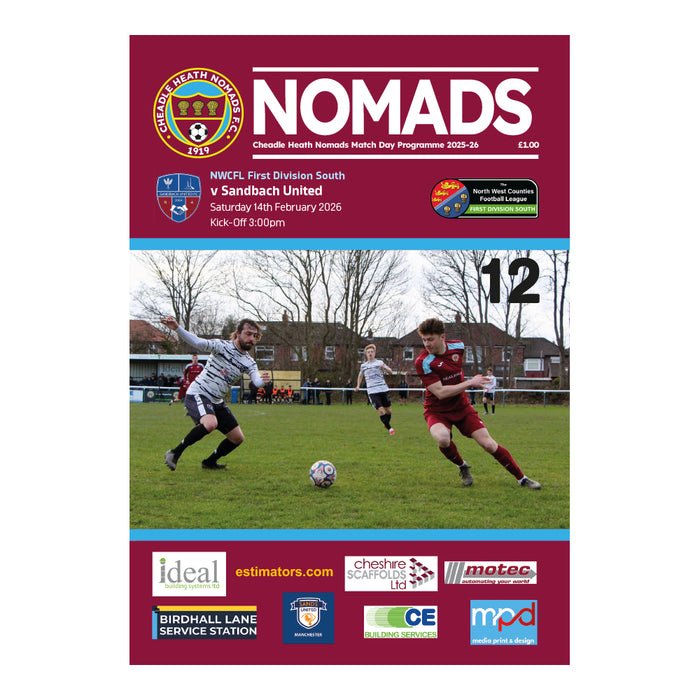 2025/26 #12 Cheadle Heath Nomads v Sandbach United NWCFL 14.02.26 Printed Programme