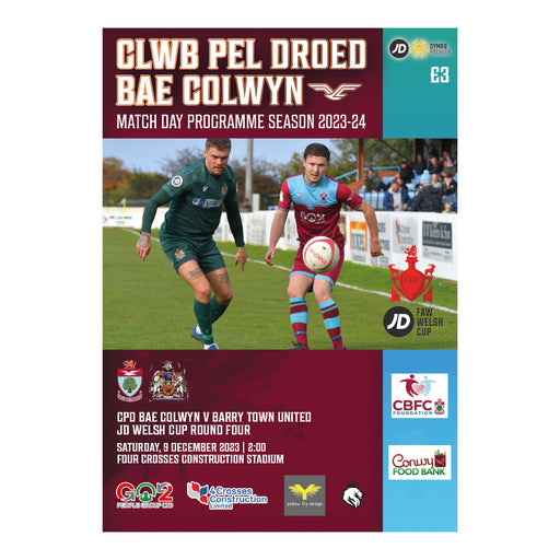 2023/24 #12 Colwyn Bay v Barry Town United JD Welsh Cup 09.12.23 Programme