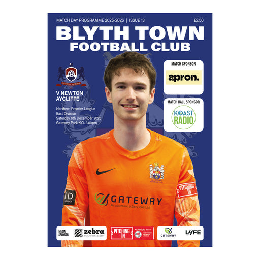 2025/26 13 Blyth Town v Newton Aycliffe 06.12.25 Northern Premier League East Division Printed Programme