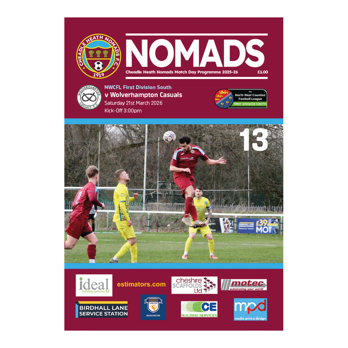 2025/26 #13 Cheadle Heath Nomads v Wolverhampton Casuals NWCFL 21.03.26 Digital PDF Programme