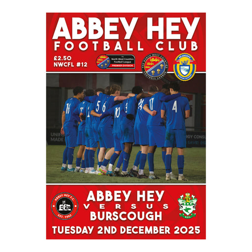 2025/26 #14 Abbey Hey v Burscough 02.12.25 NWCFL Print Programme