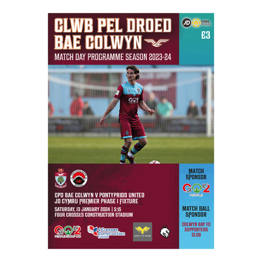 2023/24 #14 Colwyn Bay v Pontypridd United JD Cymru Premier 13.01.24 Programme