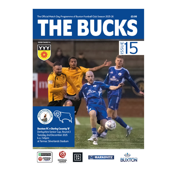 2025/26 #15 Buxton v Derby County B Derbyshire Senior Cup 02.12.25 Programme