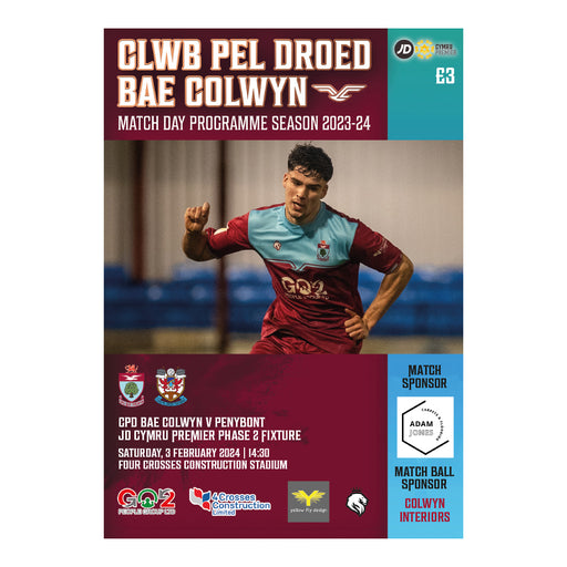 2023/24 #15 Colwyn Bay v Penybont JD Cymru Premier 03.02.24 Programme