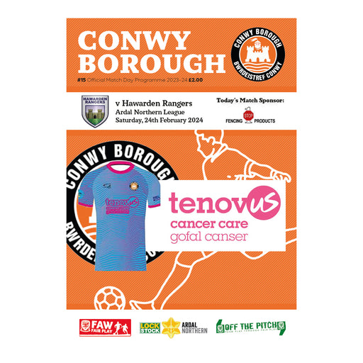 2023/24 #15 Conwy Borough v Hawarden Rangers 24.02.24 Ardal Northern League Printed Programme