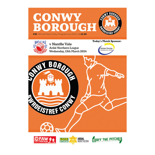 2023/24 #18 Conwy Borough v Nantlle Vale 13.03.24 Ardal Northern League Printed Programme