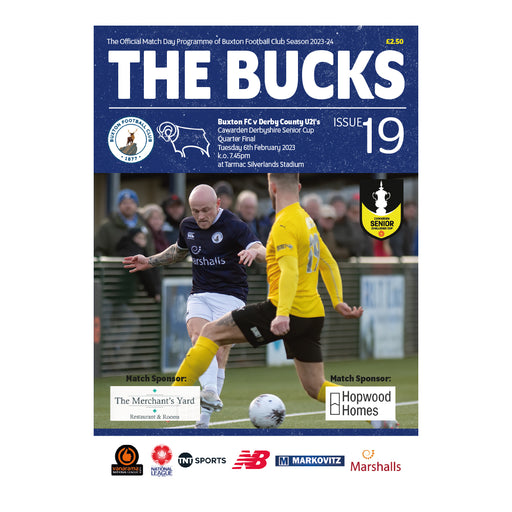 2023/24 #19 Buxton v Derby County Derbyshire Senior Cup 06.02.24 Programme