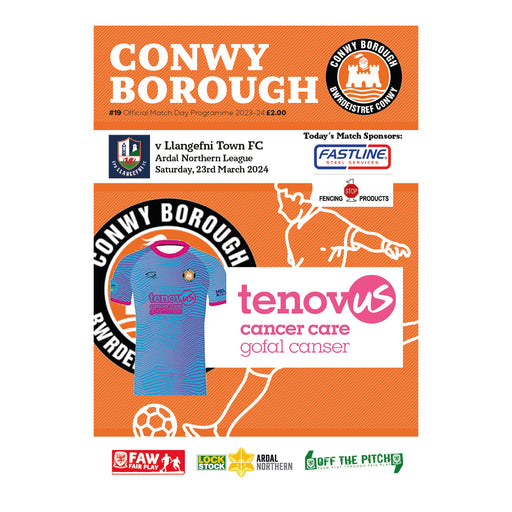 2023/24 #19 Conwy Borough v Llangefni Town 23.03.24 Ardal Northern League Printed Programme