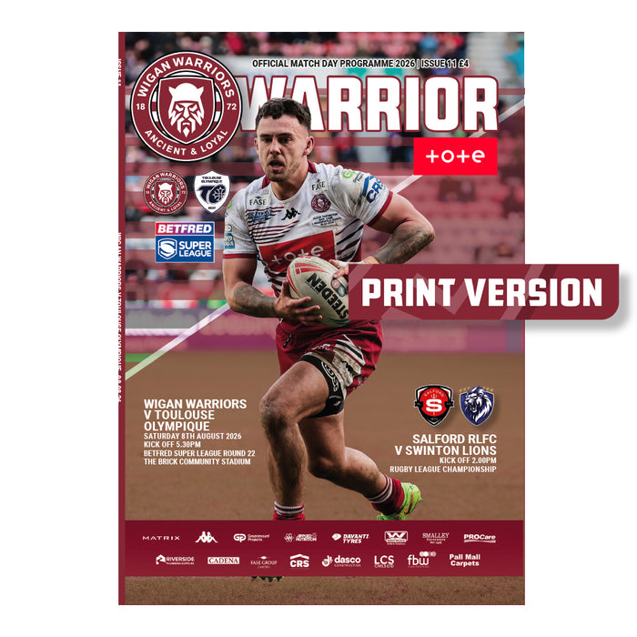 2026 #11 Wigan Warriors v Toulouse Betfred Super League 08.08.26 Printed Programme