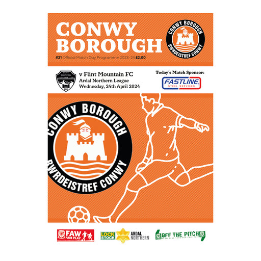 2023/24 #21 Conwy Borough v Flint Mountain 24.04.24 Ardal Northern League Printed Programme (Copy)