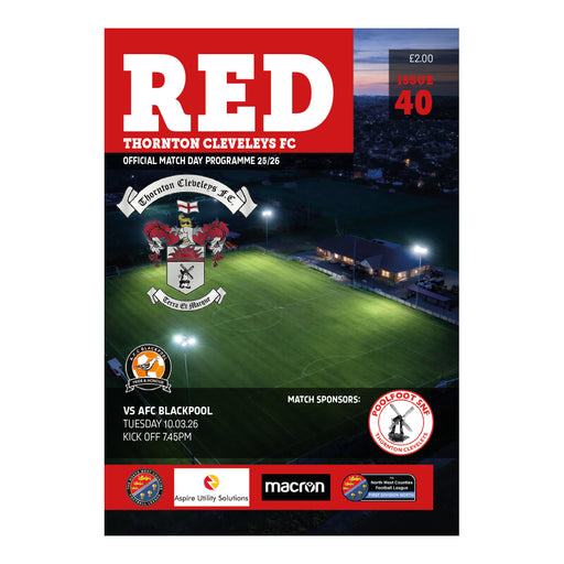 2025/26 #40 Thornton Cleveleys v AFC Blackpool NWCFL 10.03.26 Printed Programme