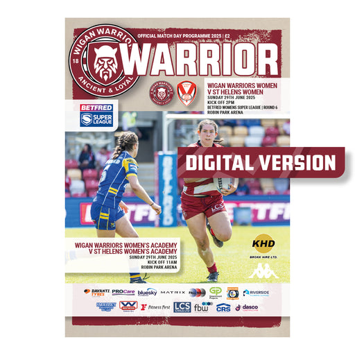 2025 #W02 Wigan Warriors Women v St Helens Women Betfred Super League 29.06.25 Digital PDF Programme