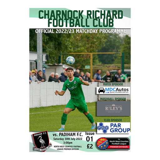 2022/23 #01 Charnock Richard v Padiham 30.07.22 NWCFL Programme
