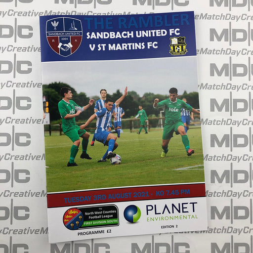 2021/22 #02 Sandbach United v St Martins NWCFL 03.08.21 Programme