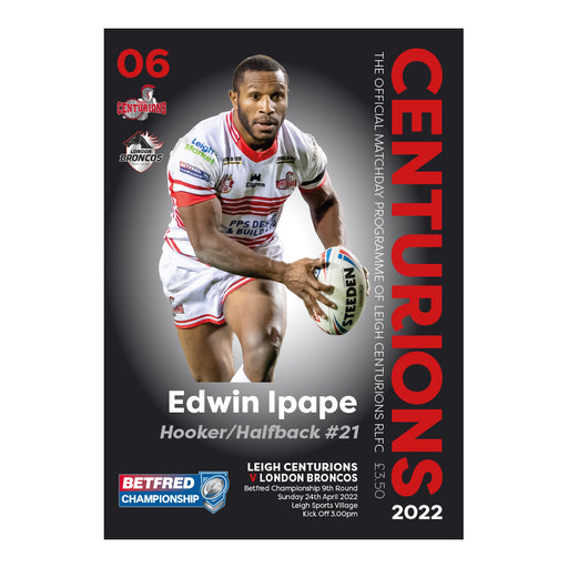 2022 #06 Digital Leigh Centurions v London Broncos 24.04.22 Betfred Championship Rugby League Digital PDF Programme