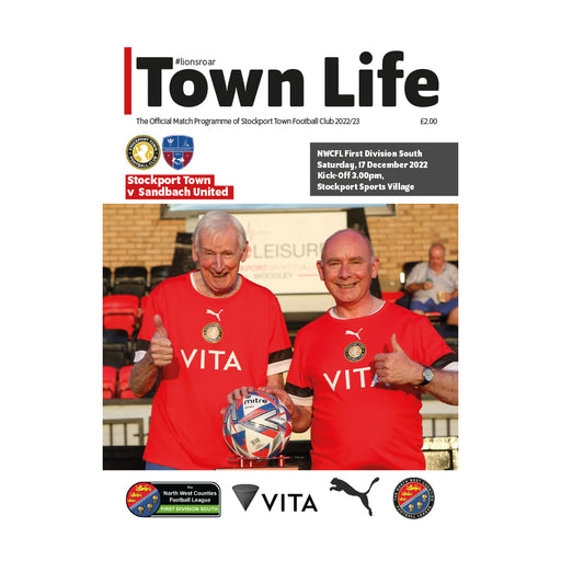 2022/23 #12 Digital Stockport Town v Sandbach United NWCFL 17.12.22 Digital PDF Programme