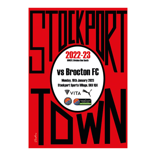 2022/23 #14 Stockport Town v Brocton NWCFL 16.01.23 Printed Programme