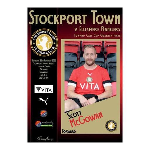 2022/23 #18 Stockport Town v Ellesmere Rangers The Edward Case Cup Quarter Finals 25.02.23 Printed Programme