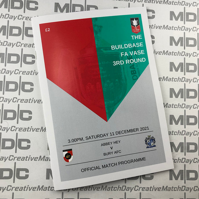 2021/22 #16 Abbey Hey v Bury AFC 11.12.21 FA Vase Programme