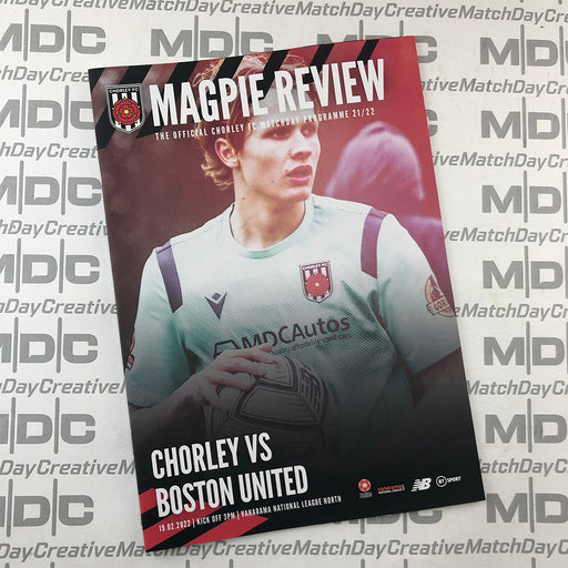 2021/22 #15 Chorley v Boston United National League North 19.02.22 Printed Programme Postponed