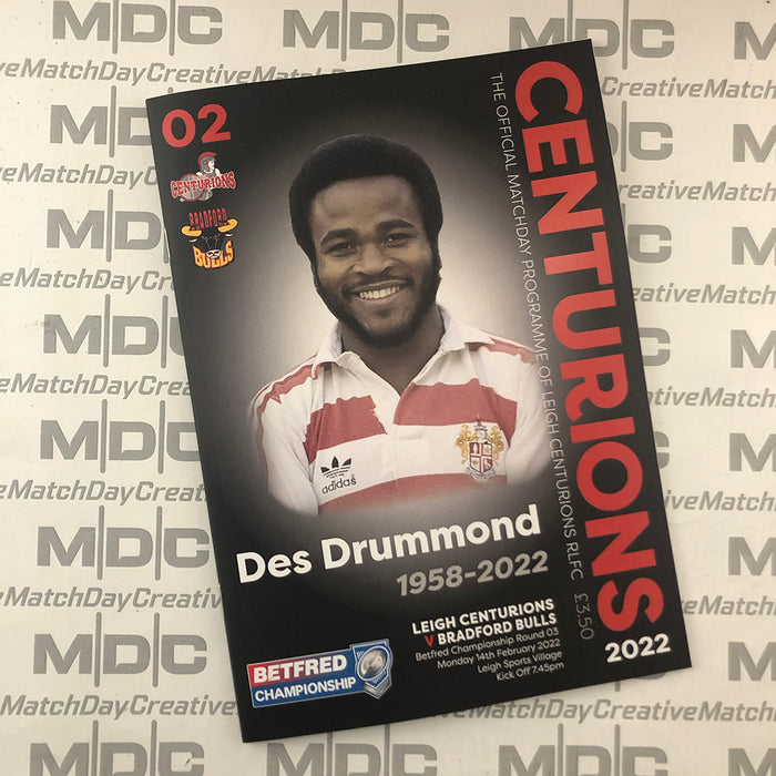 2022 #02 Leigh Centurions v Bradford Bulls 14.02.22 Betfred Championship Rugby League Printed Programme