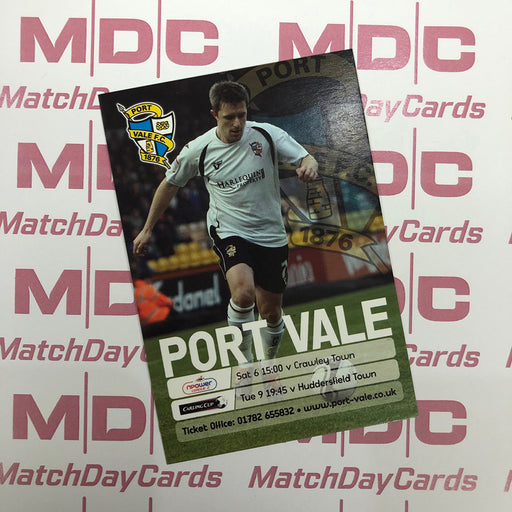 Port Vale v Crawley Town League 2 and v Huddersfield Town Carling Cup Trading Card