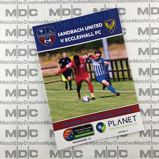 2021/22 #03 Sandbach United v Eccleshall NWCFL 14.08.21 Programme