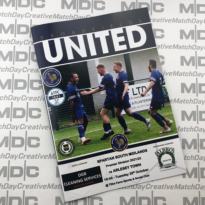 2021/22 #10 Broadfields United v Arlesey Town Spartan South Midlands Premier Division 26.10.21 Programme